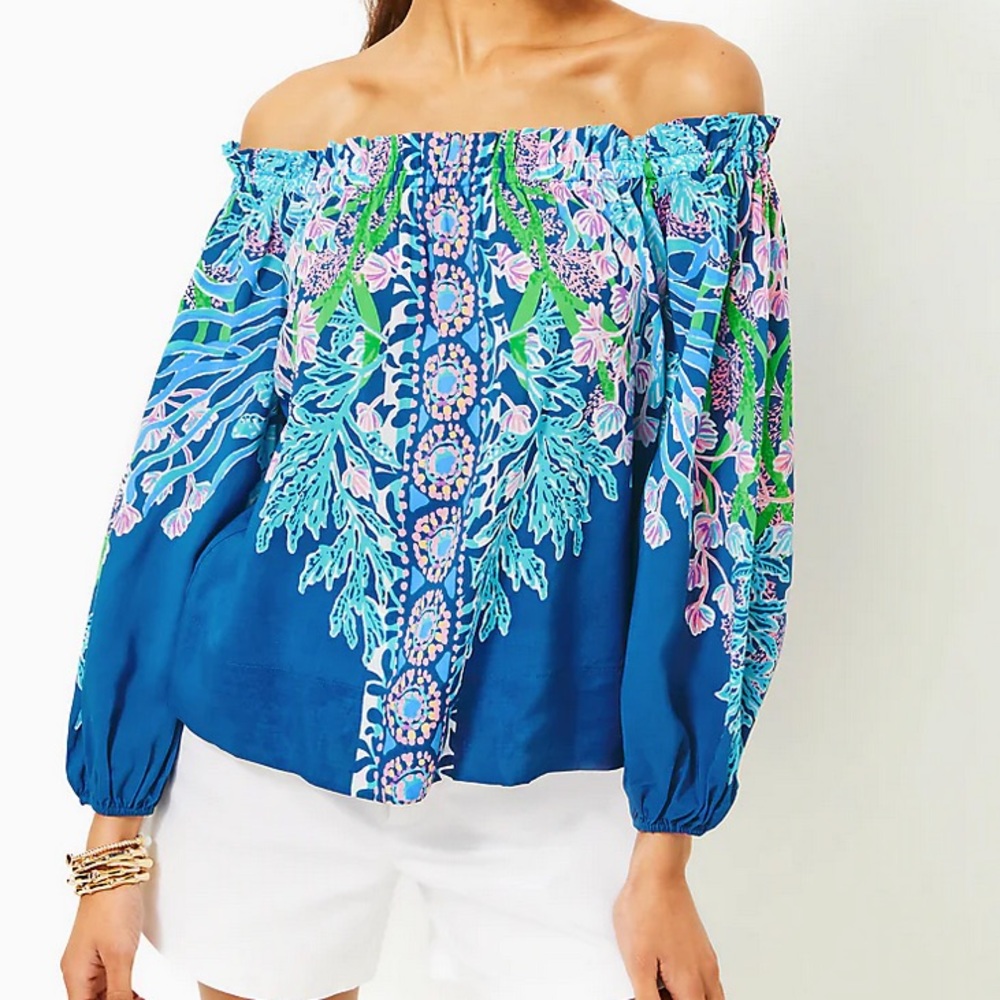 LILLY PULITZER AIMES OFF THE SHOULDER TOP *SEACRET ESCAPE* Size XL